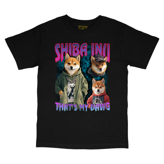 a black t - shirt with two corgi dogs on it