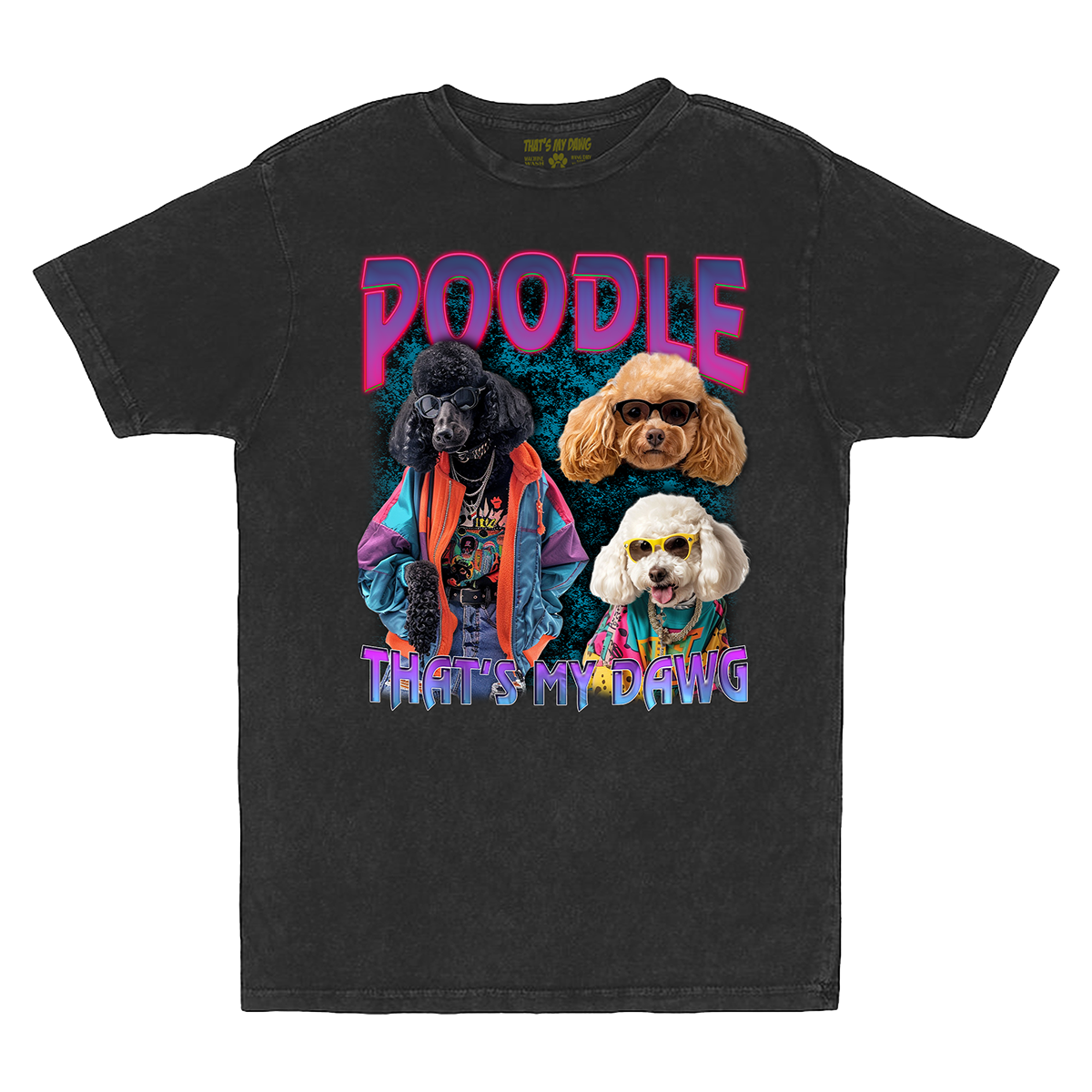 a black t - shirt with two poodles on it