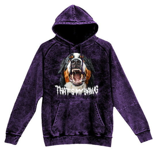 a purple hoodie with a picture of a dog on it