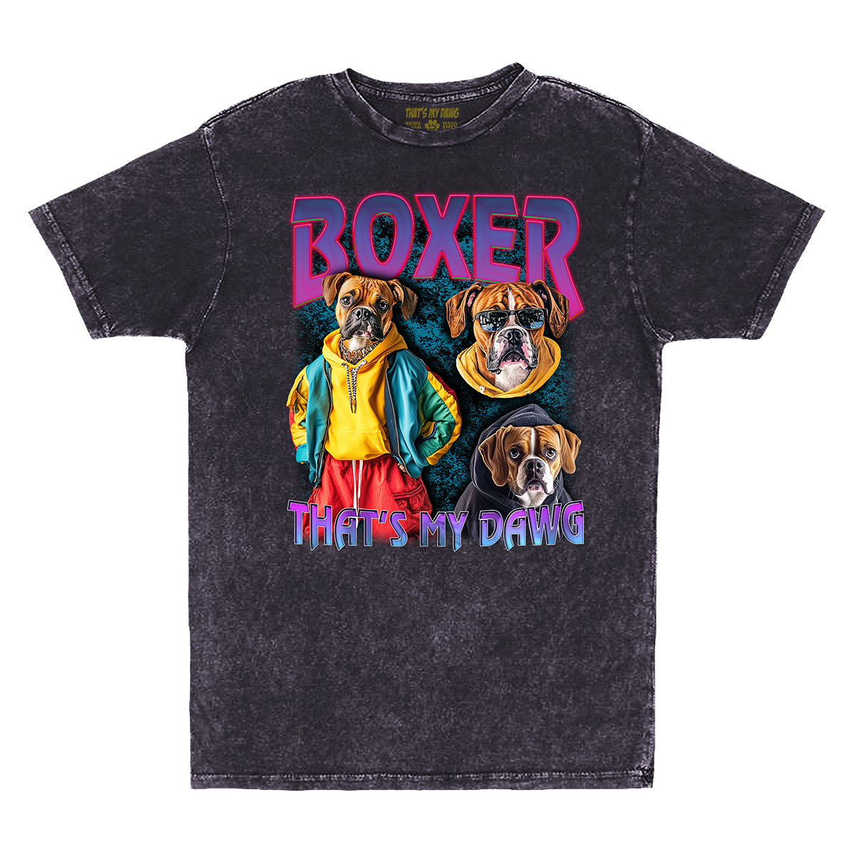 a black t - shirt with two dogs on it