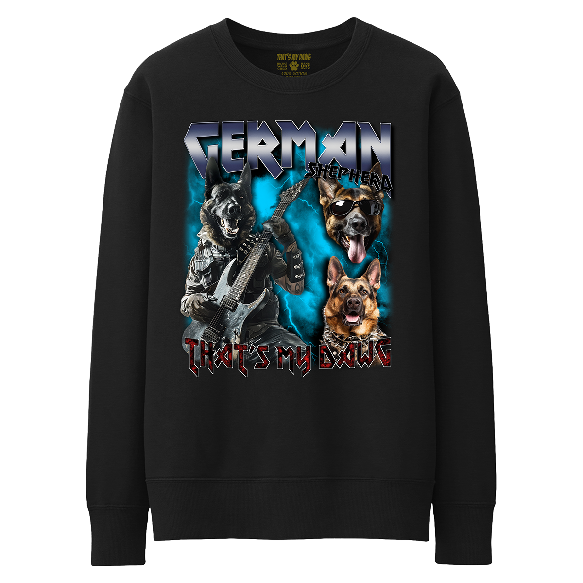a black sweatshirt with two dogs on it