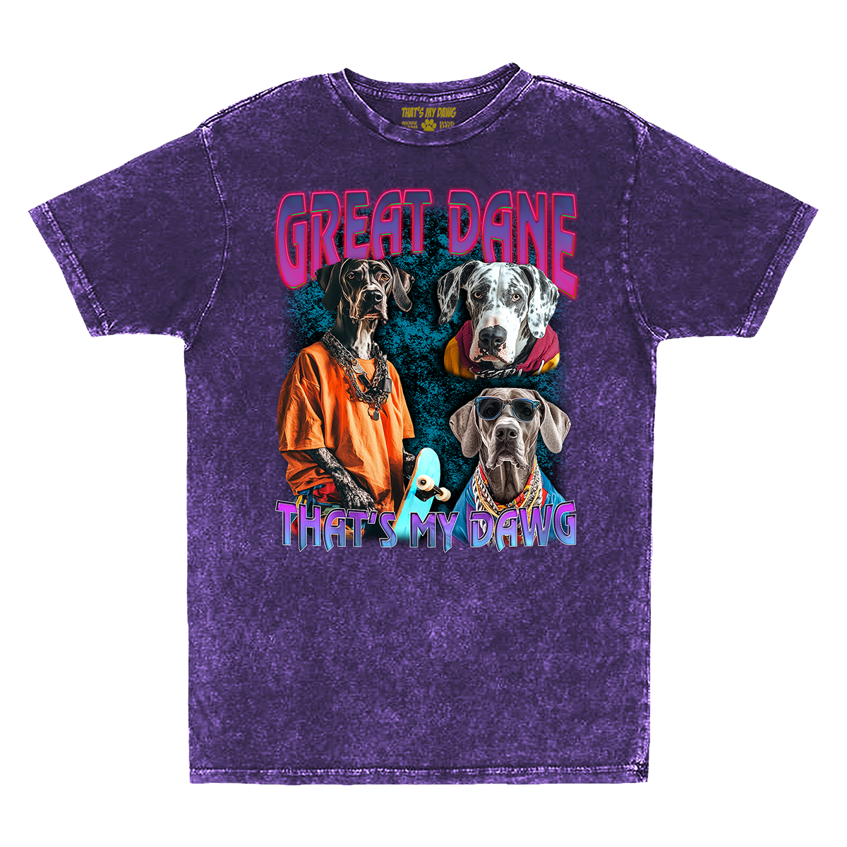 a purple shirt with two dogs on it