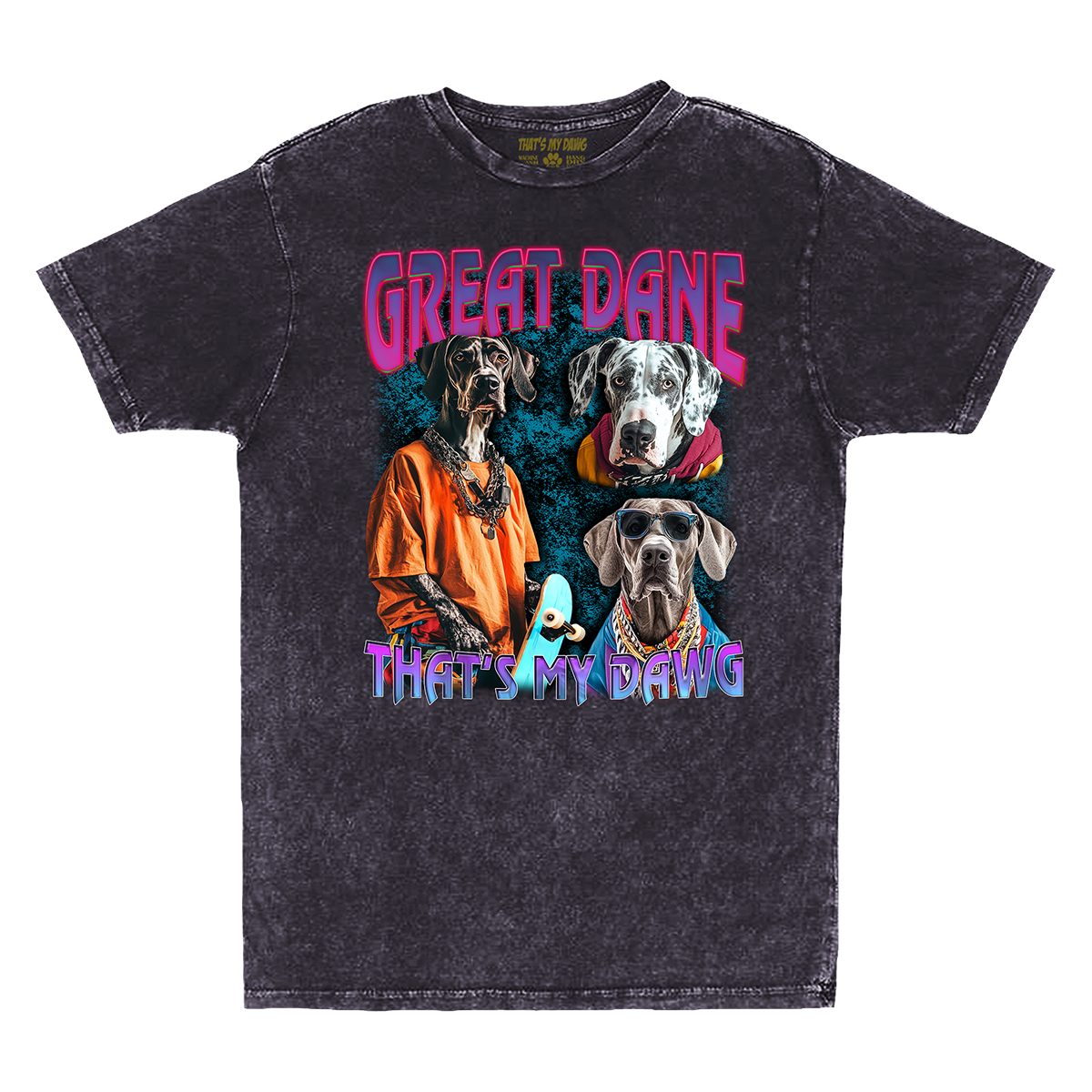 a black t - shirt with two dogs on it