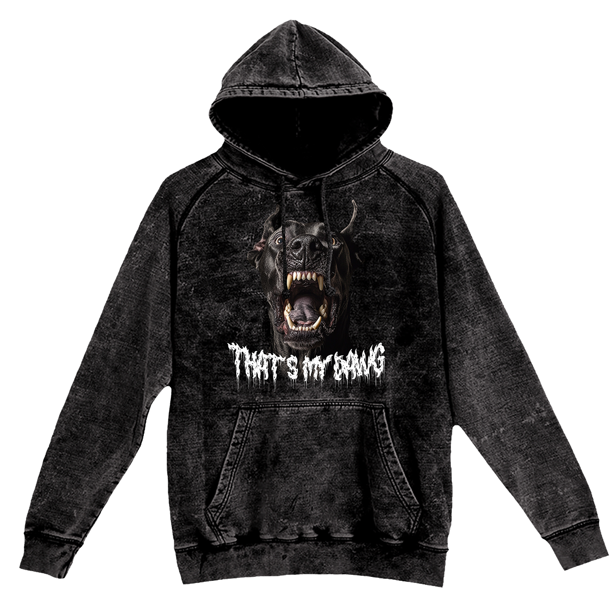 a black hoodie with a picture of a demon on it