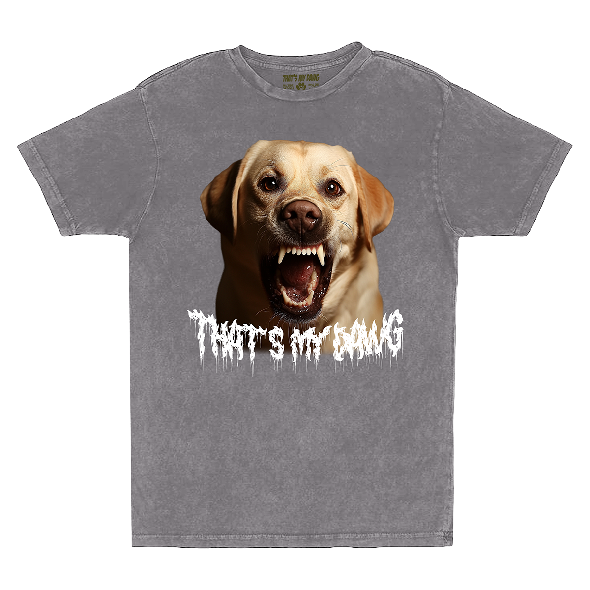 a t - shirt with a picture of a dog that says, that's