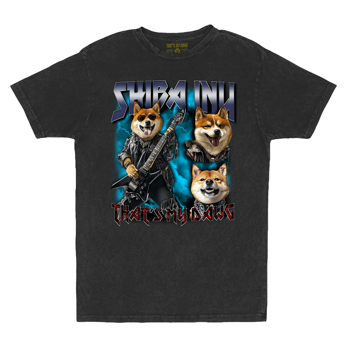 a black t - shirt with three dogs on it