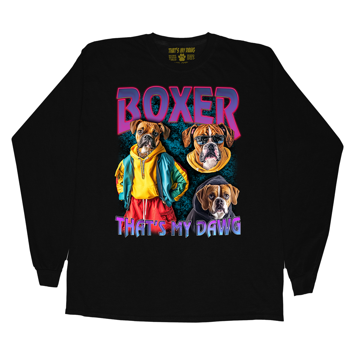 a black shirt with a picture of boxer dogs on it