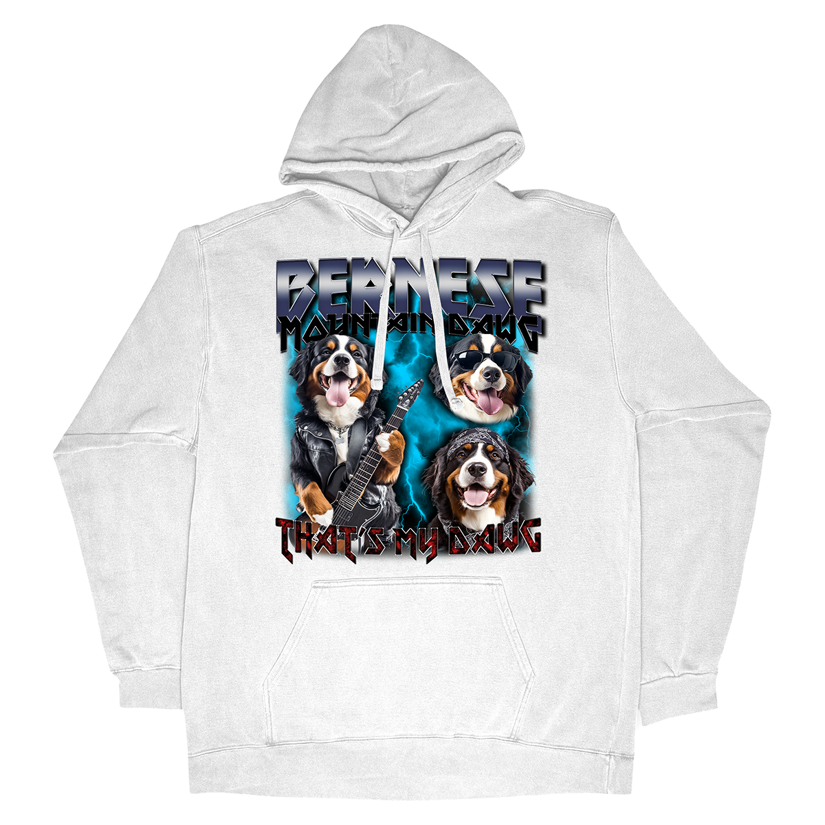 a white hoodie with two dogs on it