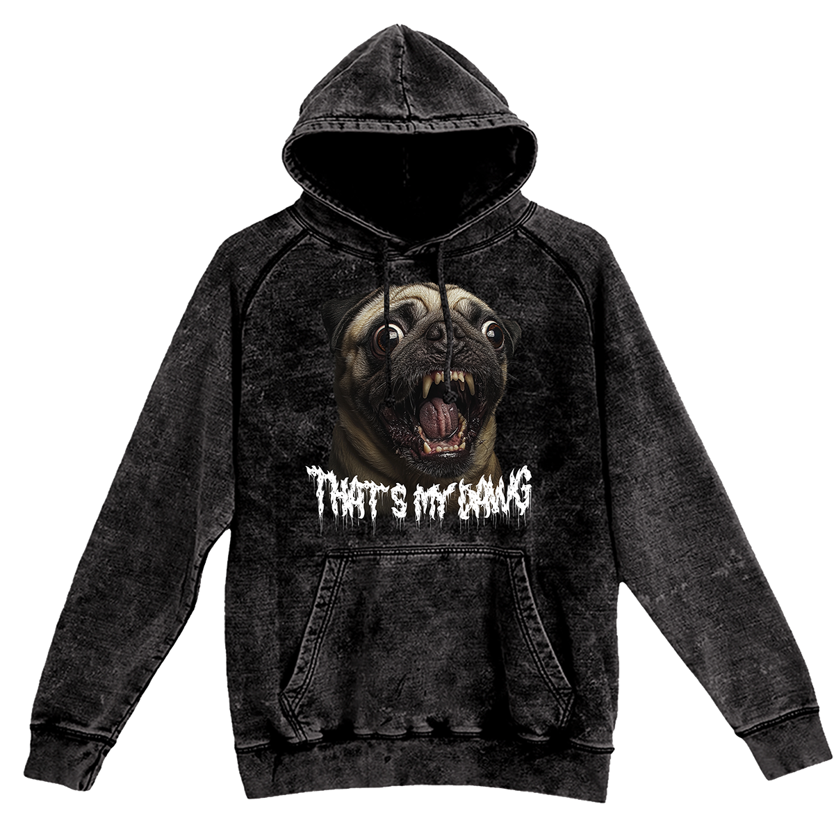 a black hoodie with a picture of a dog on it