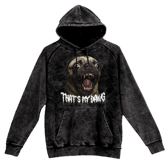 a black hoodie with a picture of a dog on it