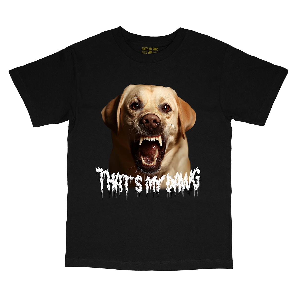 a black t - shirt with a dog's face on it