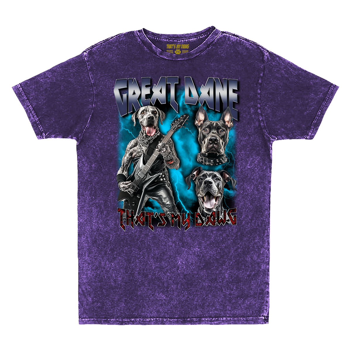 a purple shirt with two dogs on it