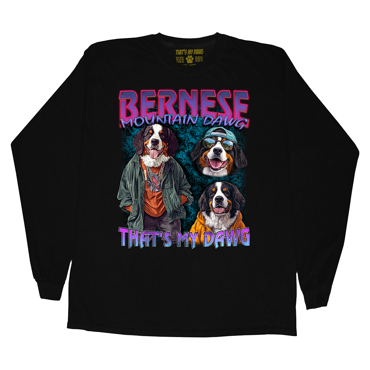 a black long sleeve shirt with two dogs on it