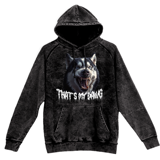 a black hoodie with a picture of a dog on it