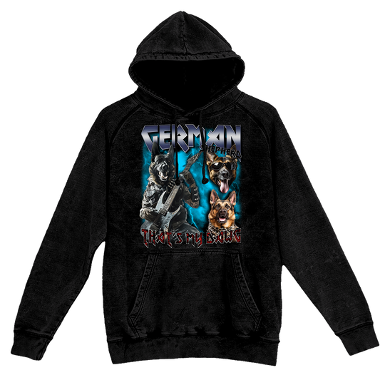 a black hoodie with two dogs on it