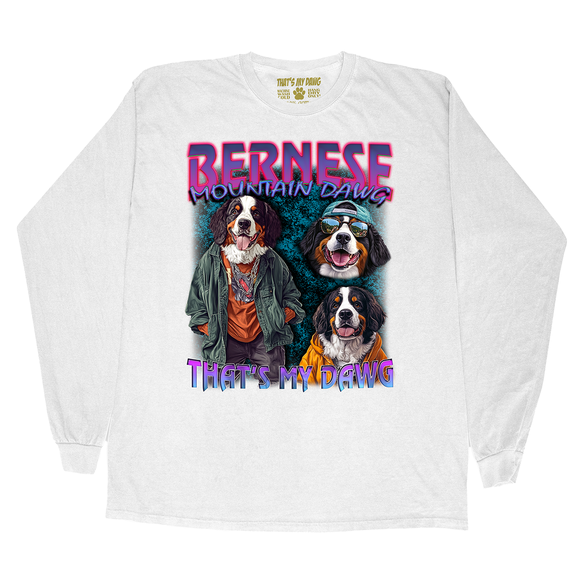 a white long sleeve shirt with two dogs on it