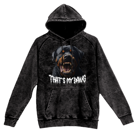 a black hoodie with a picture of a dog on it