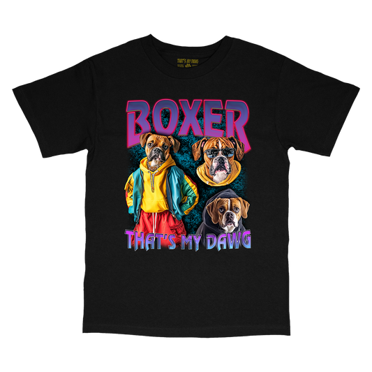a black t - shirt with two boxers on it