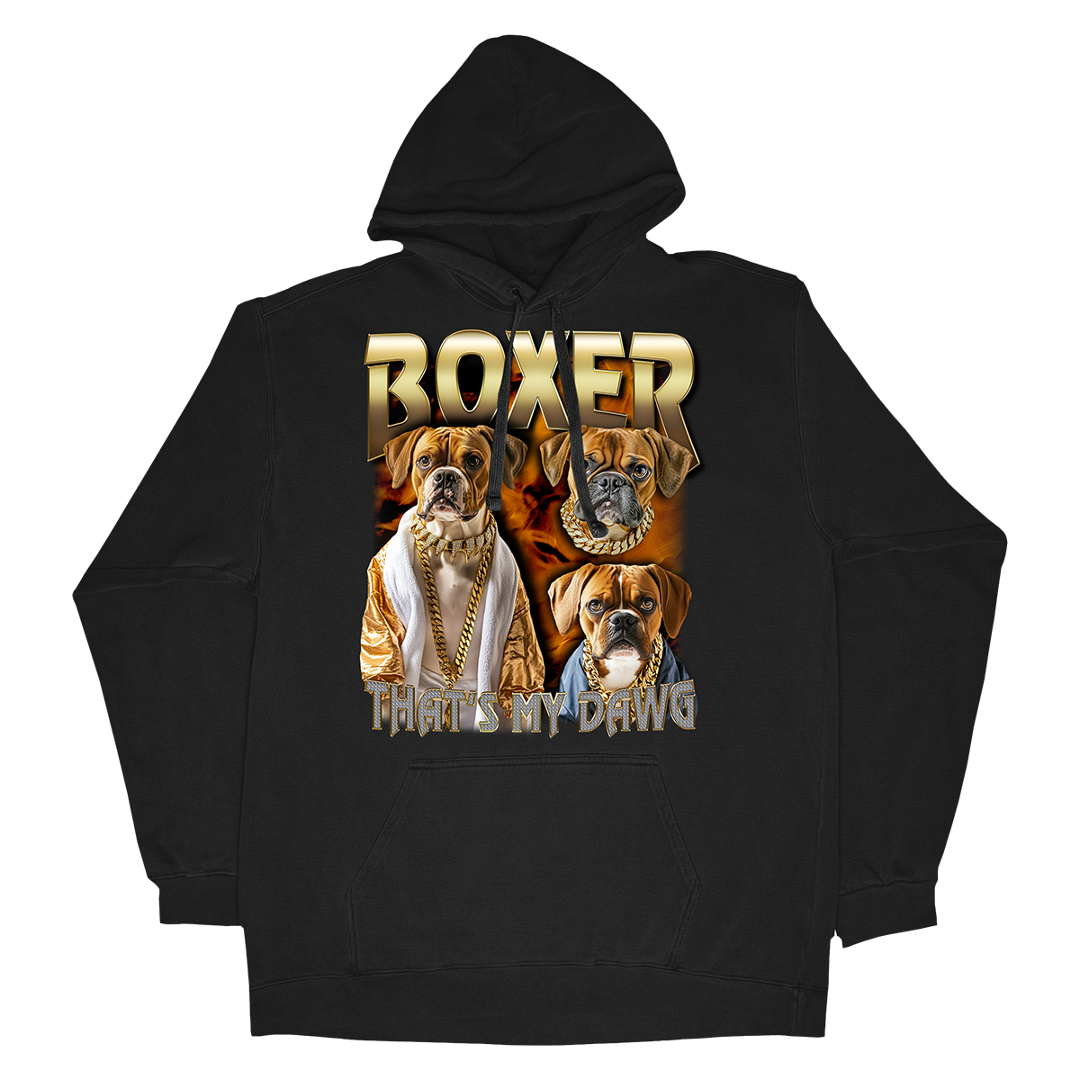 a black hoodie with two dogs on it