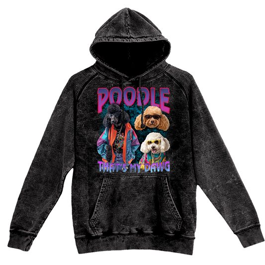 a black hoodie with a picture of dogs on it