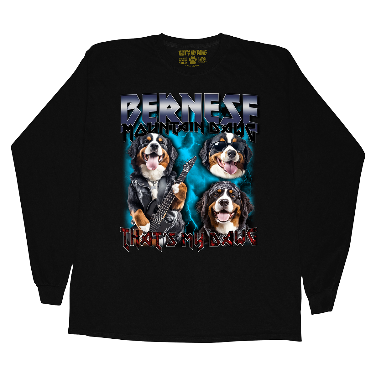a black long sleeve shirt with two dogs on it