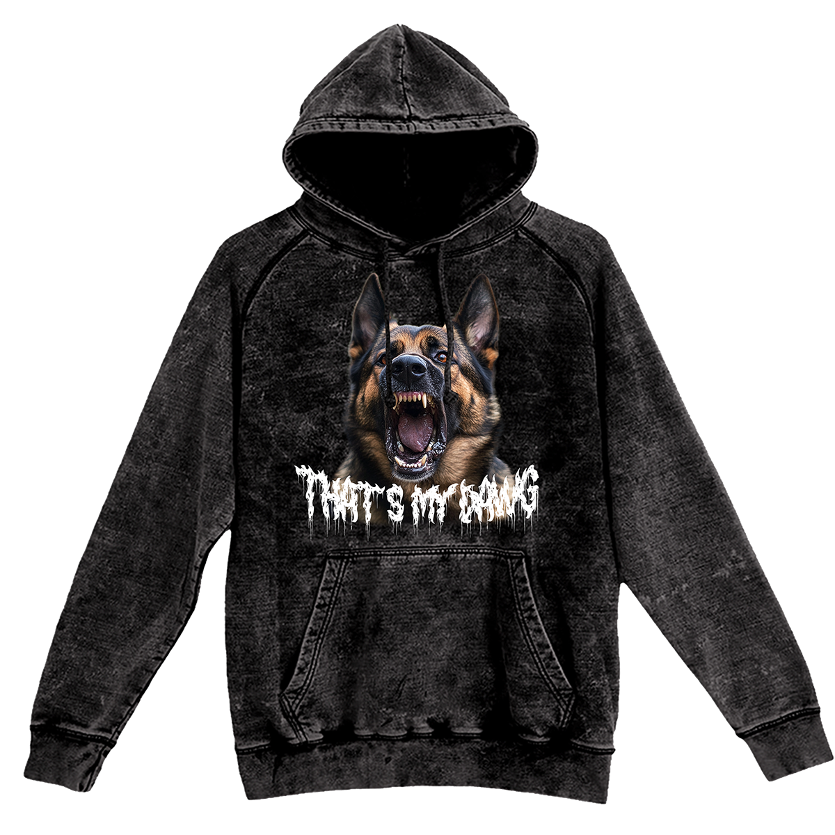 a black hoodie with a picture of a dog on it