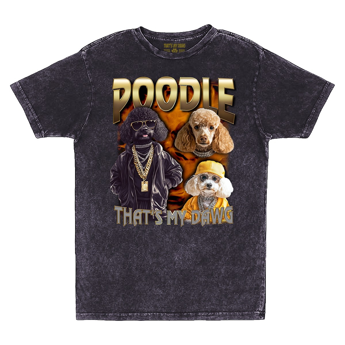 a black t - shirt with a picture of two poodles on it