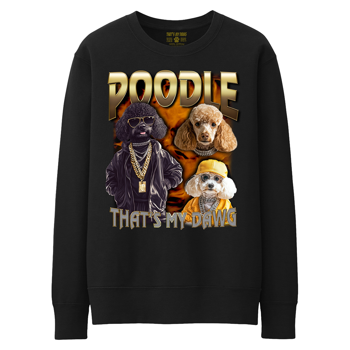 a black sweatshirt with a picture of poodles on it