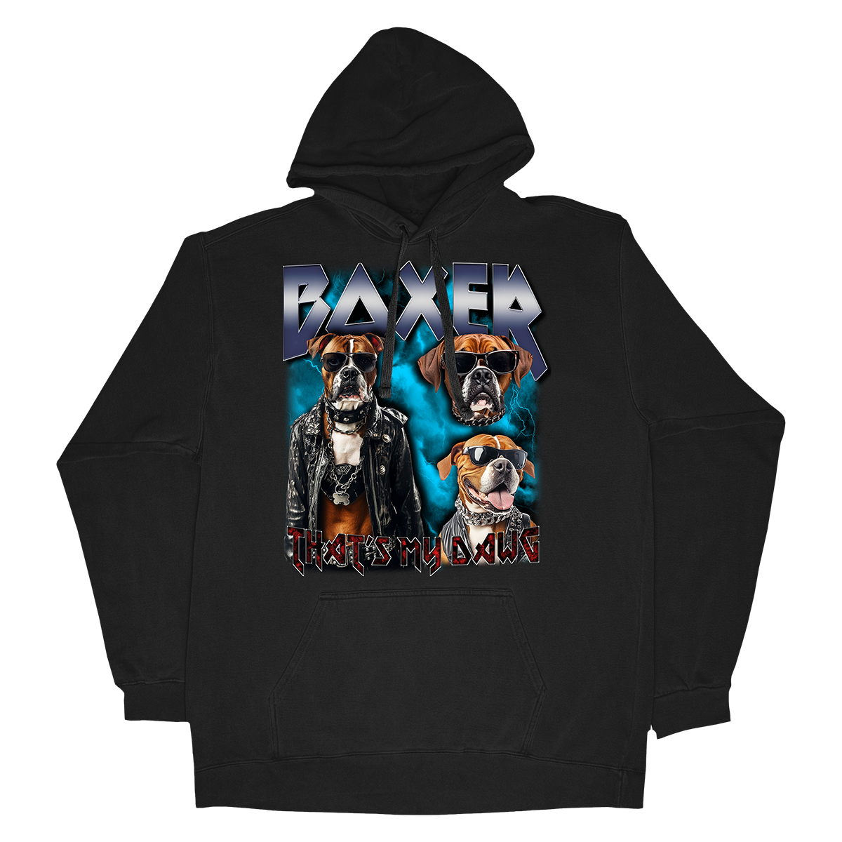 a black hoodie with two dogs on it