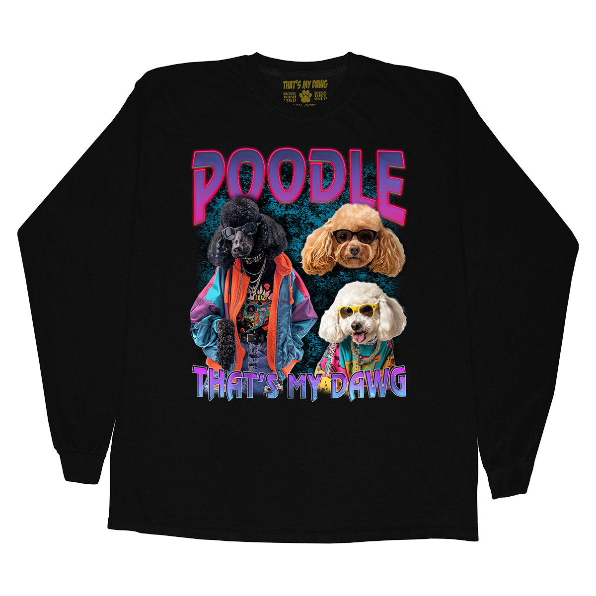 a black shirt with two poodles on it