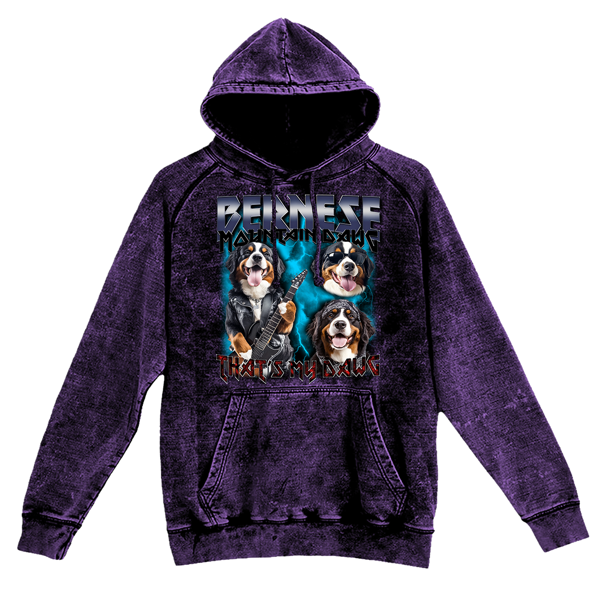 a purple hoodie with two dogs on it