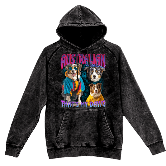 a black hoodie with two dogs on it