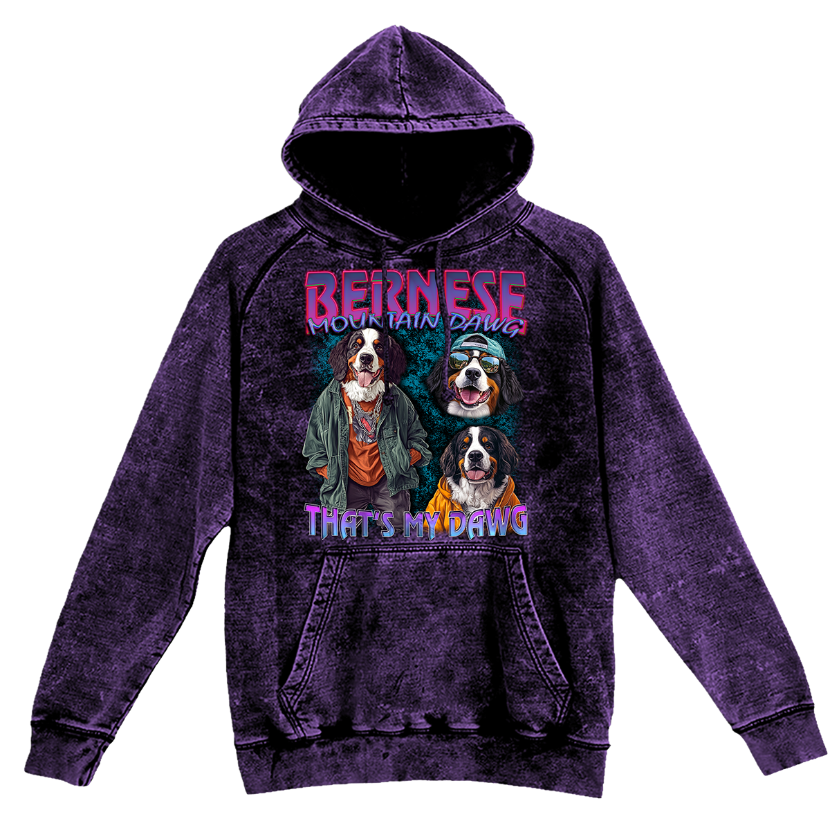 a purple hoodie with two dogs on it