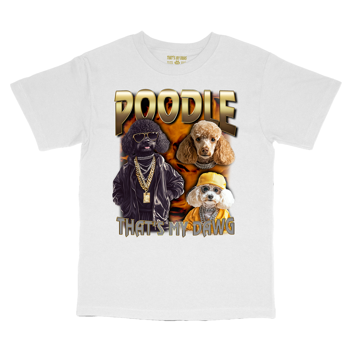 a white t - shirt with two poodles on it