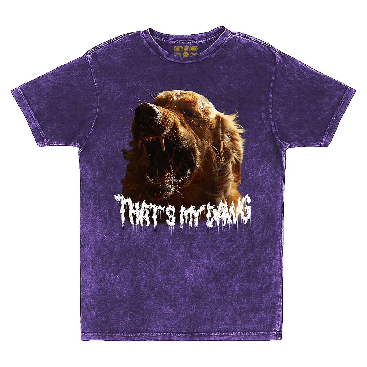 a purple t - shirt with a picture of a dog on it