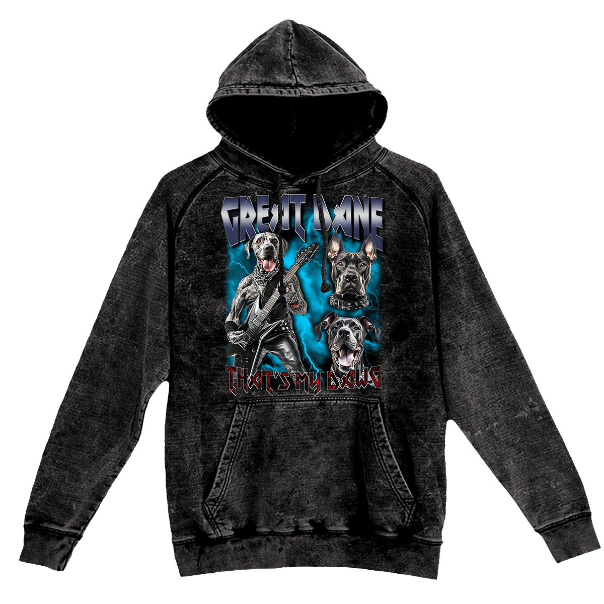 a black hoodie with two dogs on it