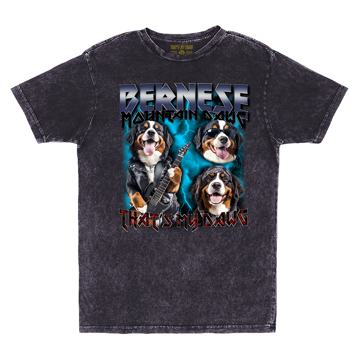 a black t - shirt with three dogs on it