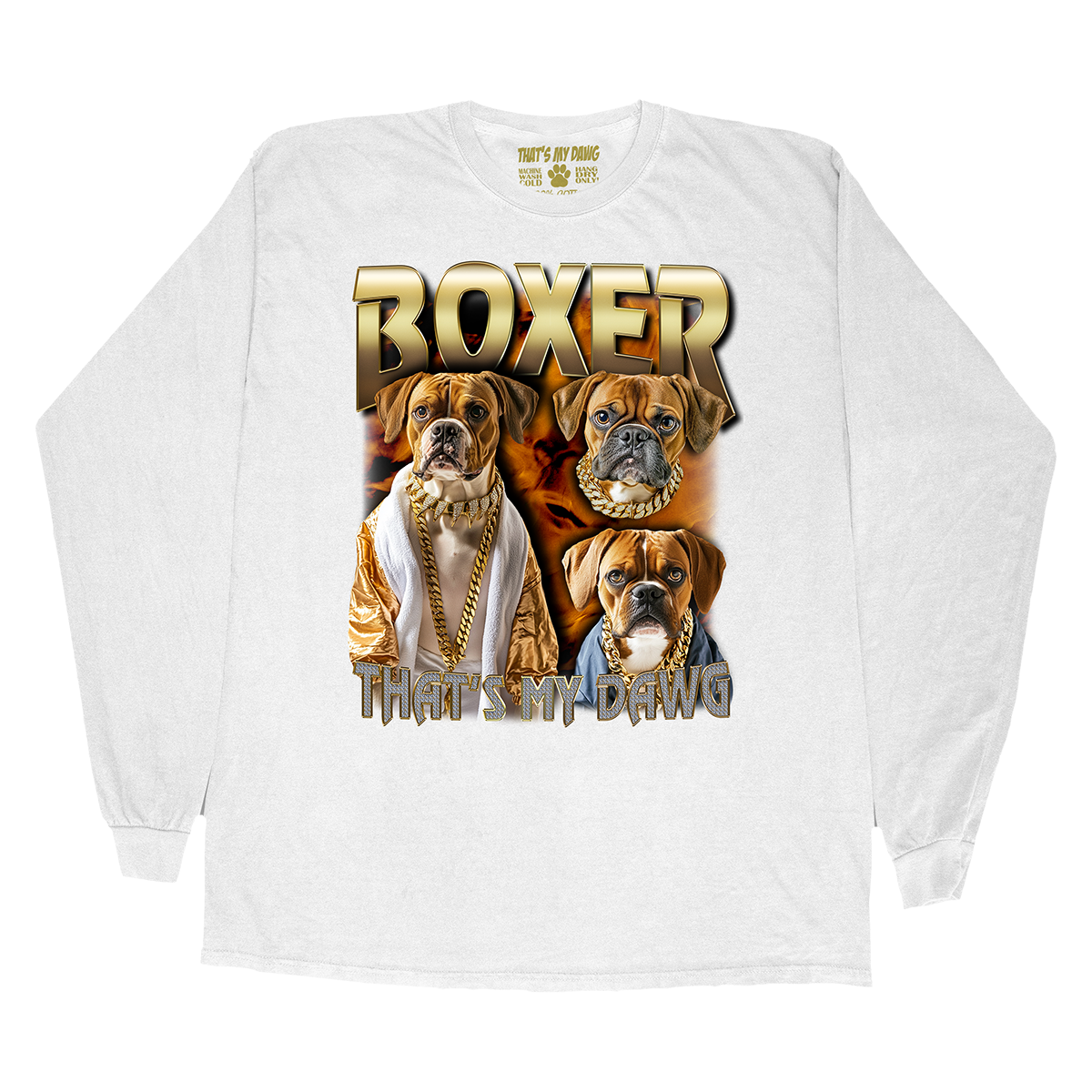 a white long sleeve shirt with two dogs on it