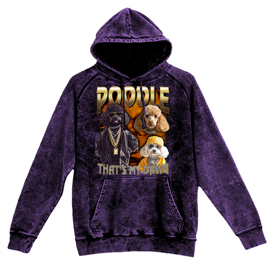 a purple hoodie with a picture of two dogs on it