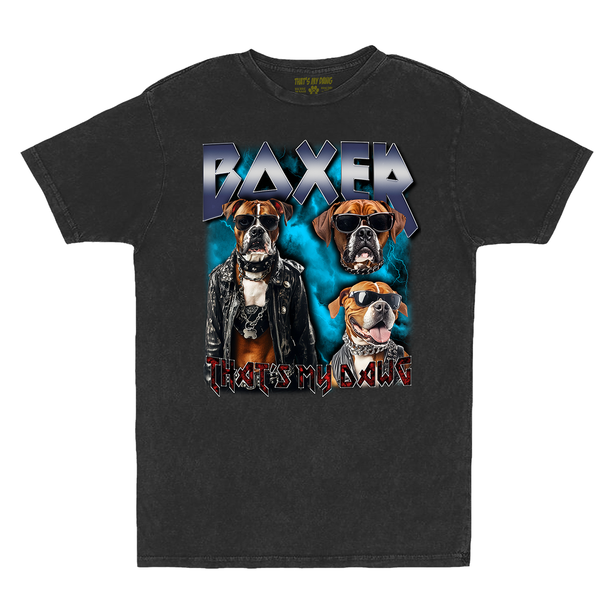 a black shirt with two dogs on it