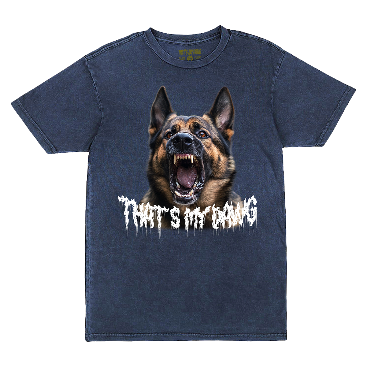 a blue t - shirt with an image of a dog that says that's