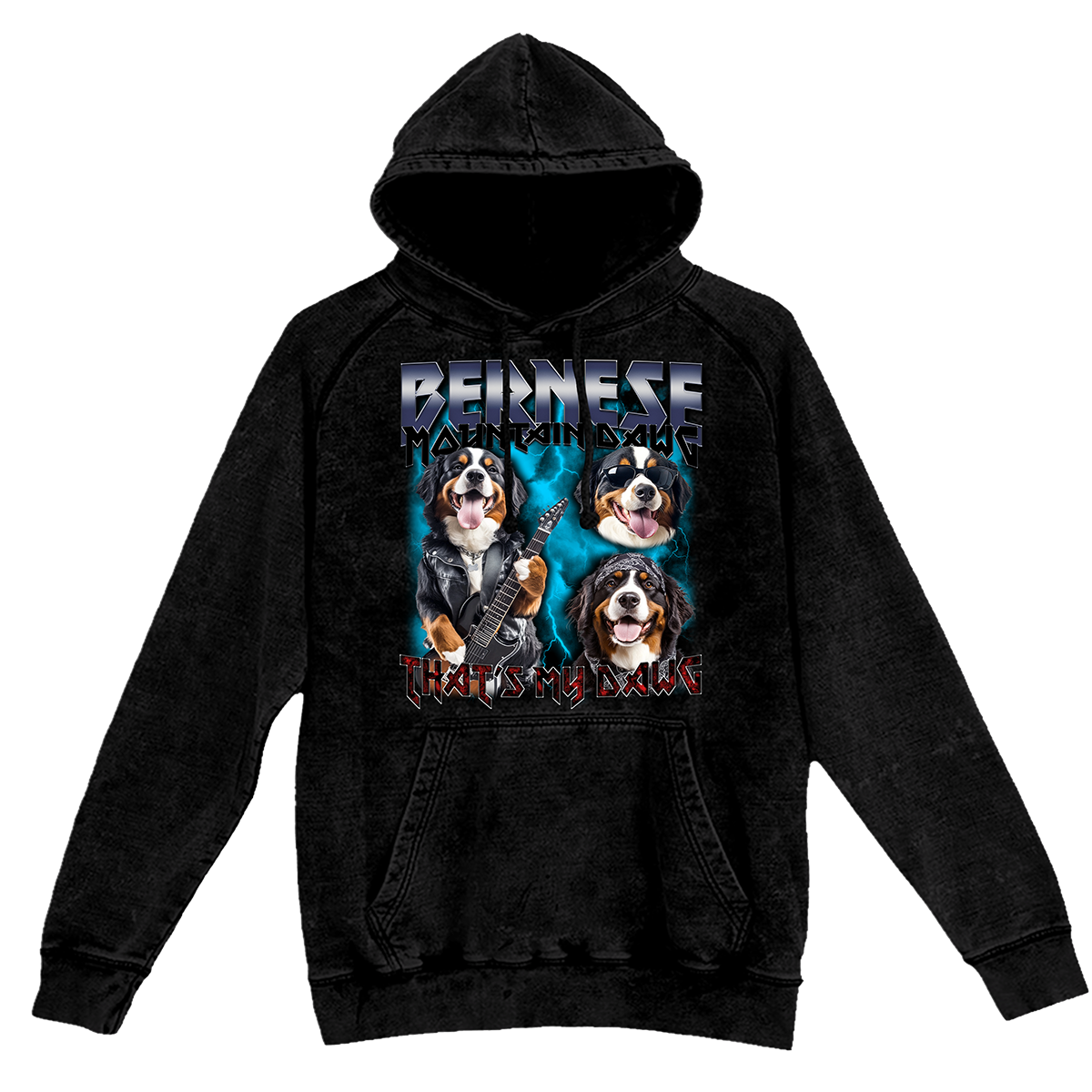 a black hoodie with two dogs on it