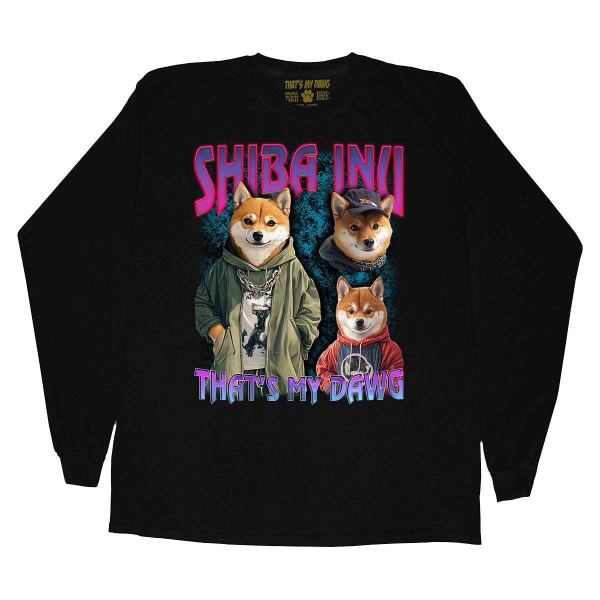 a black shirt with two dogs on it