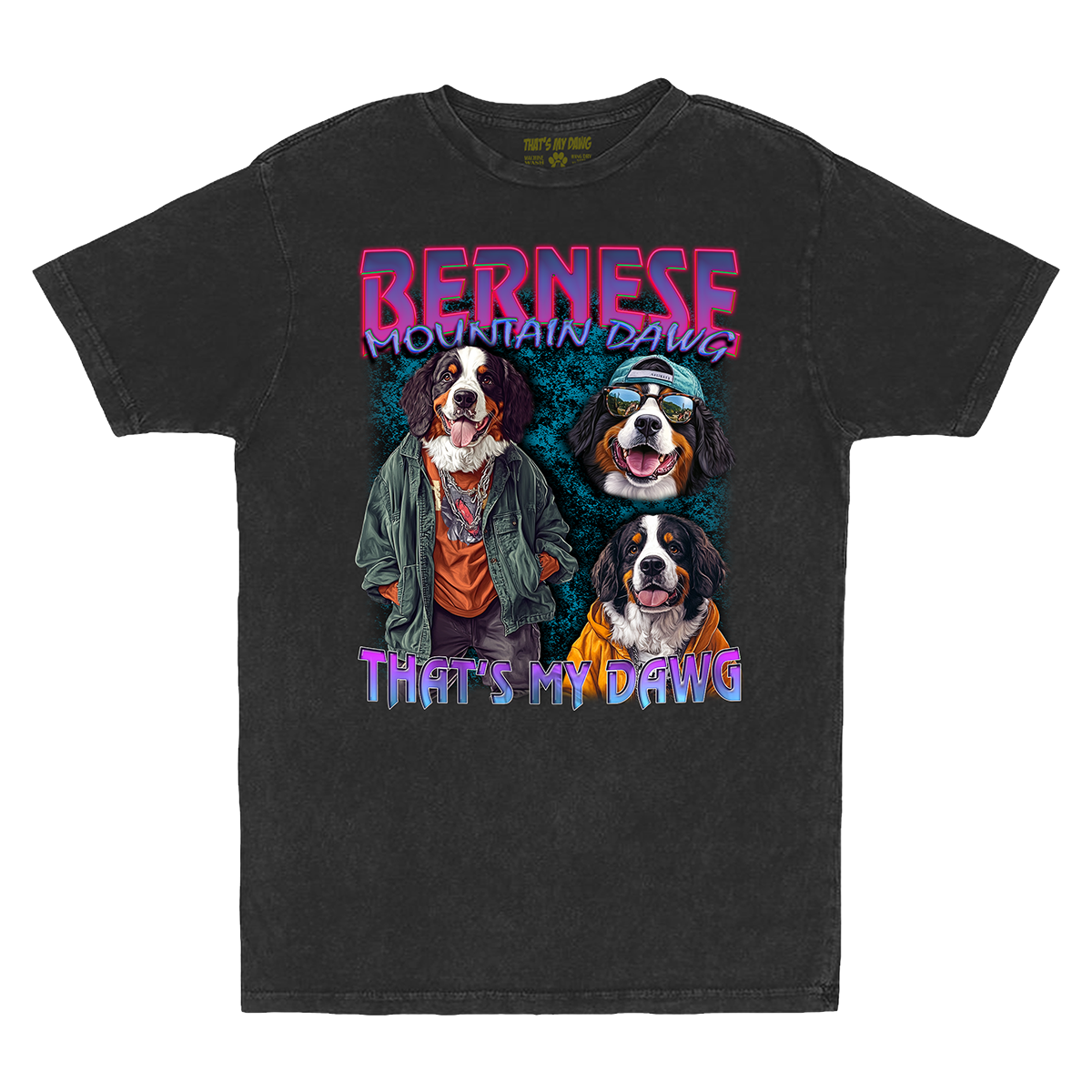 a black t - shirt with two dogs on it