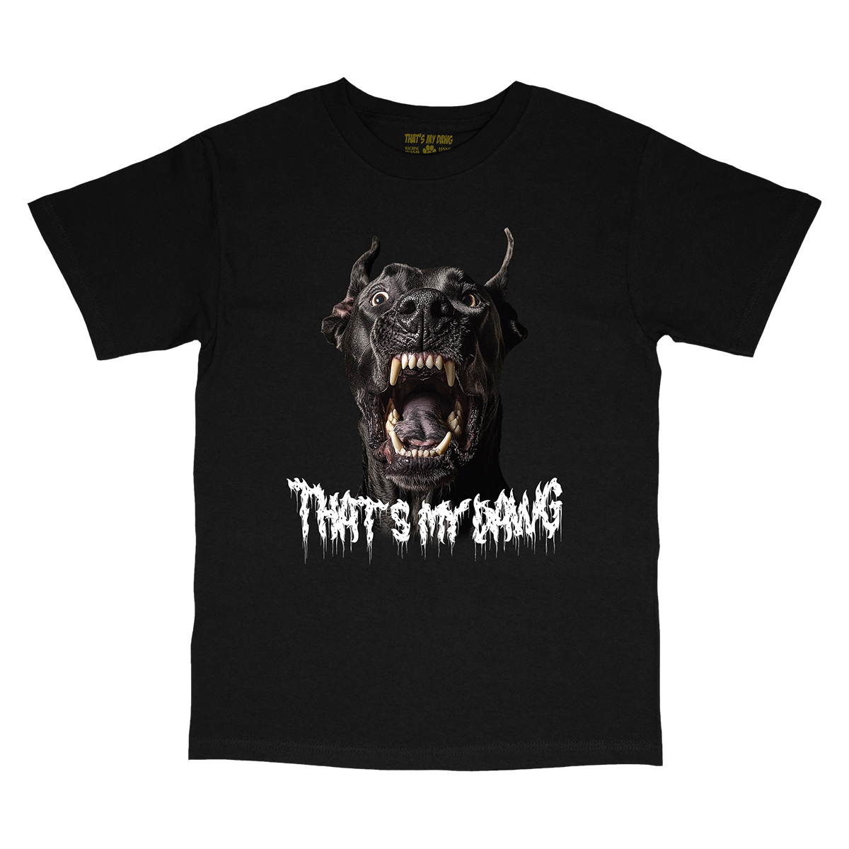 a black t - shirt with an image of a dog's head