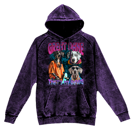 a purple hoodie with two dogs on it