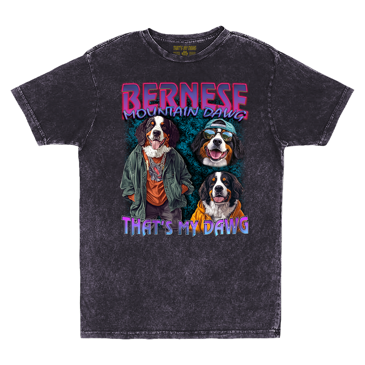 a black t - shirt with three dogs on it