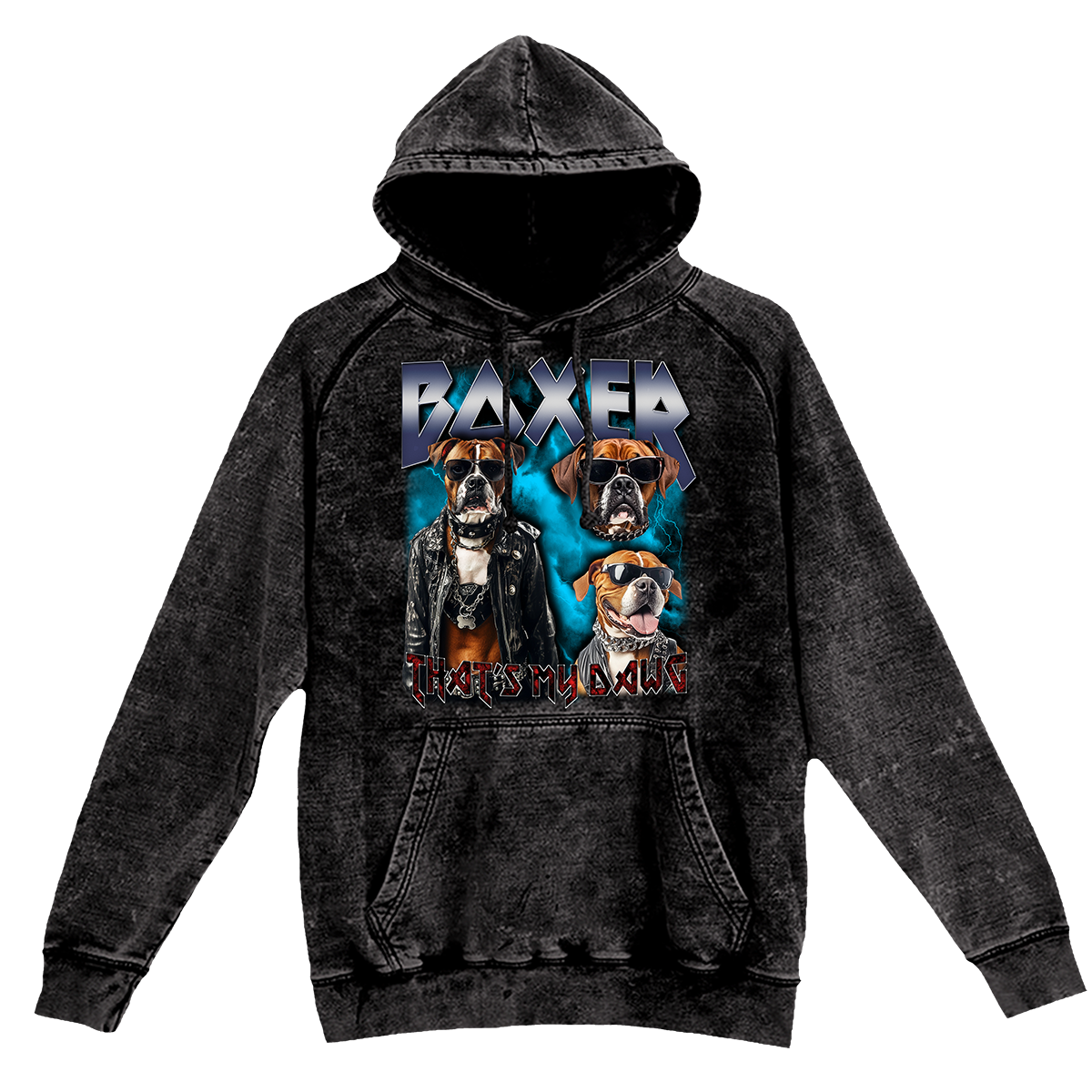 a black hoodie with two dogs on it