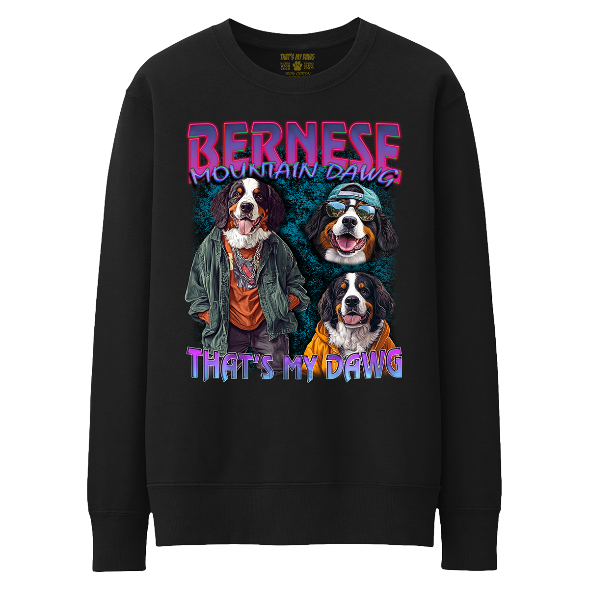 a black sweatshirt with two dogs on it