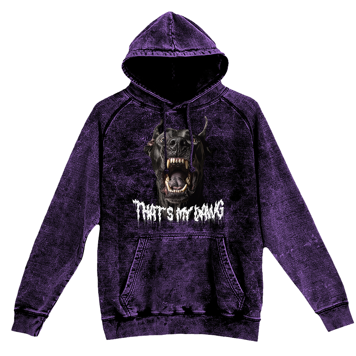 a purple hoodie with a picture of a demon on it